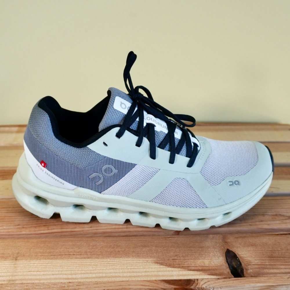 On Running Cloudrunner Athletic Shoes in Light Gray and Black